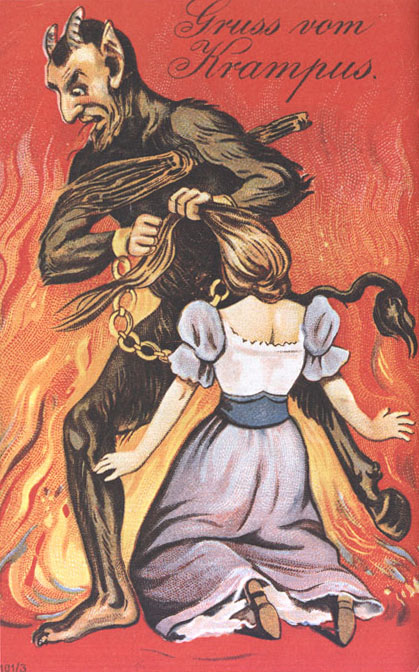 Krampus seems to take particular pleasure in abusing young women, to judge by the images of him.