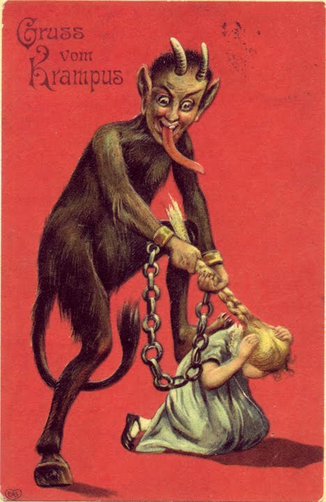 More of Krampus' hair pulling of braided hair.  That in modern Austria young men who dress up as Krampus are  filled with spirits that are more alcoholic than spiritual, may explain why they target comely females for hair pulling.