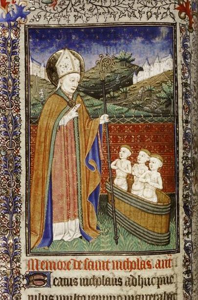 St. Nicholas returns the three boys from the dead, a miracle which made him patron saint of children.